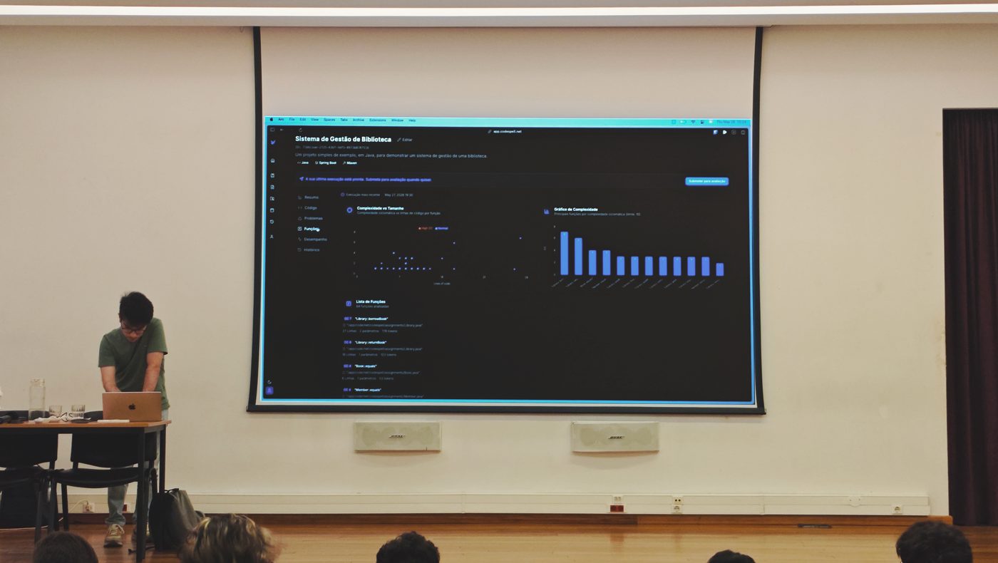 CodeSpell dashboard on the auditorium screen